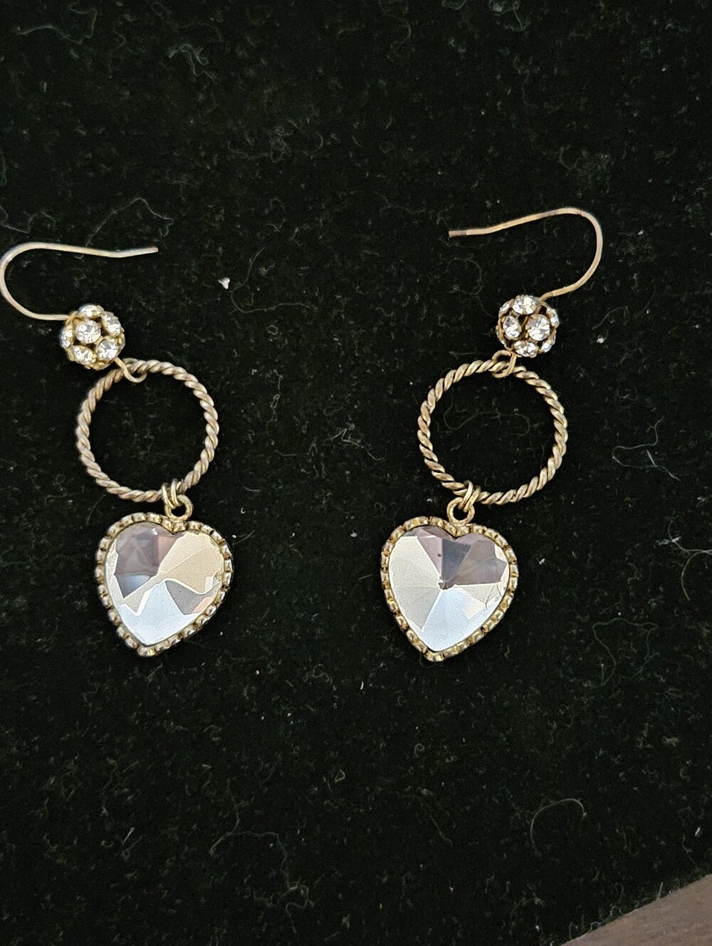 Betsey Johnson Gold-Tone Crystal Heart Drop Earrings
